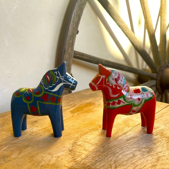 DALA Hand Painted Carved Wood Set-2 Horses Sweden - Picture 12 of 12